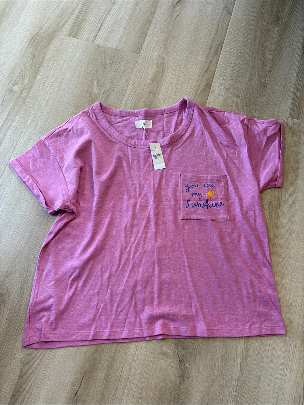 LOFT Pink Short Sleeve Pocket Tee with Sunshine Embroidery